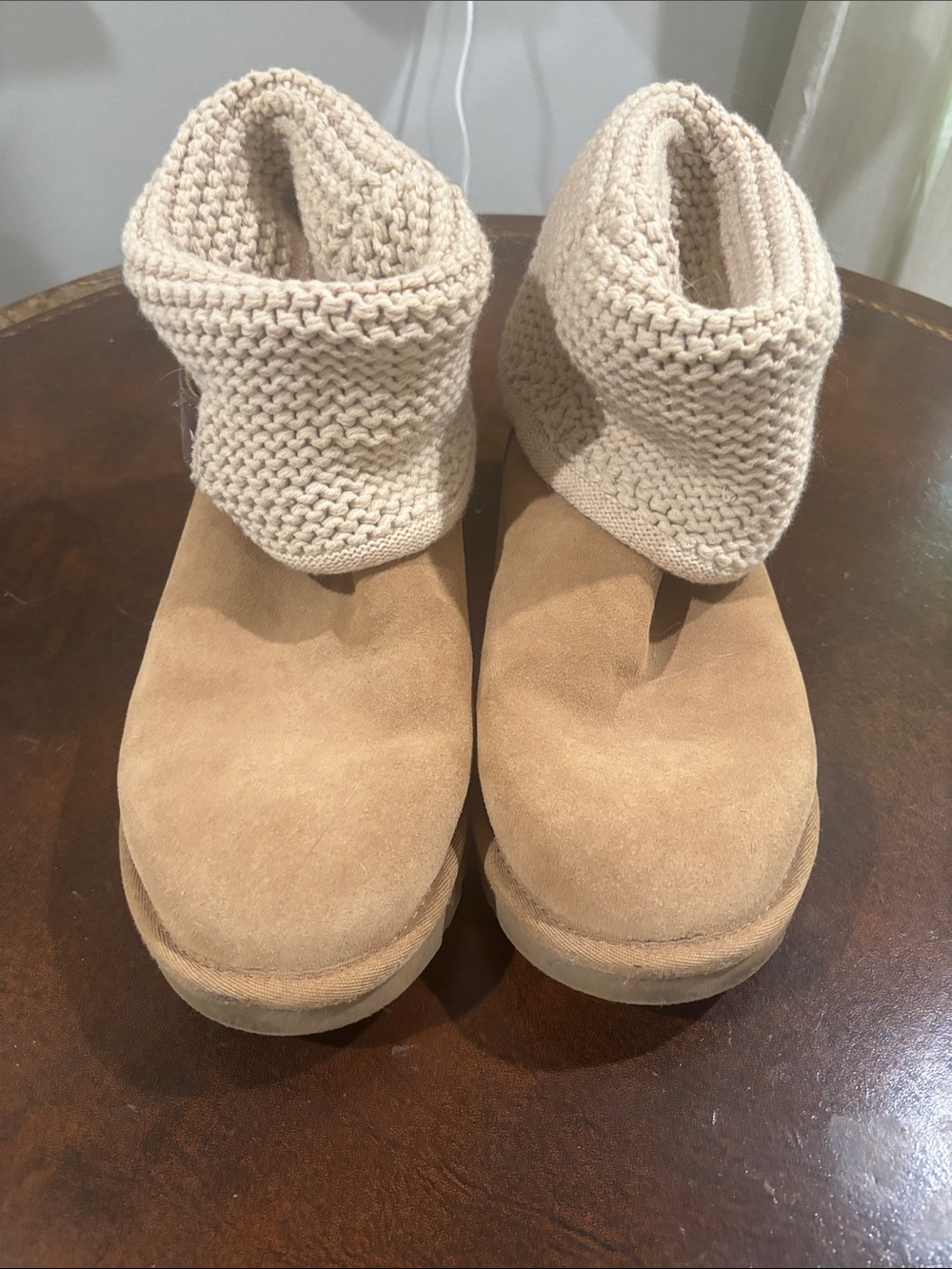 UGG Women's Knit Cuff Suede Winter Boots in Chestnut and Cream - Picture 2 of 3